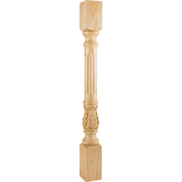 Hardware Resources 3-1/2" Wx3-1/2"Dx35-1/2"H Hard Maple Fluted Acanthus Post P23-3.5-HMP - main